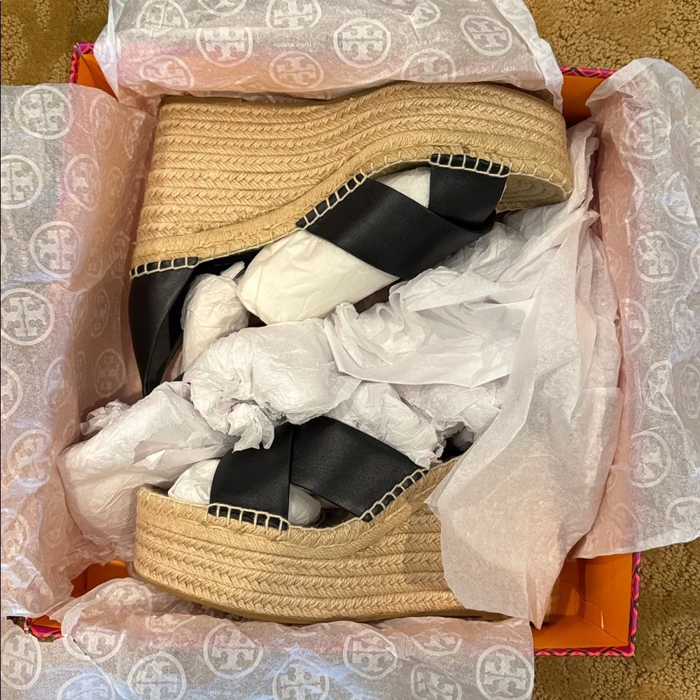 Tory Burch Selby 105mm wedge Espadrille shoes NWB Vegan Leather size 9